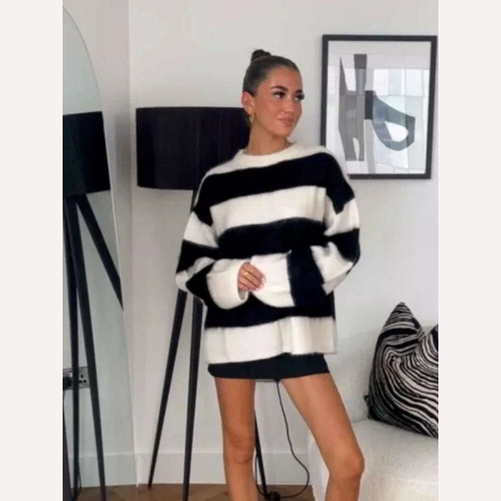 2023 Autumn Women Solid Warm Sweater Pullover Casual Loose O Neck Long Sleeve Knit Tops Ladies Oversize High Street Knitwear - KIMLUD