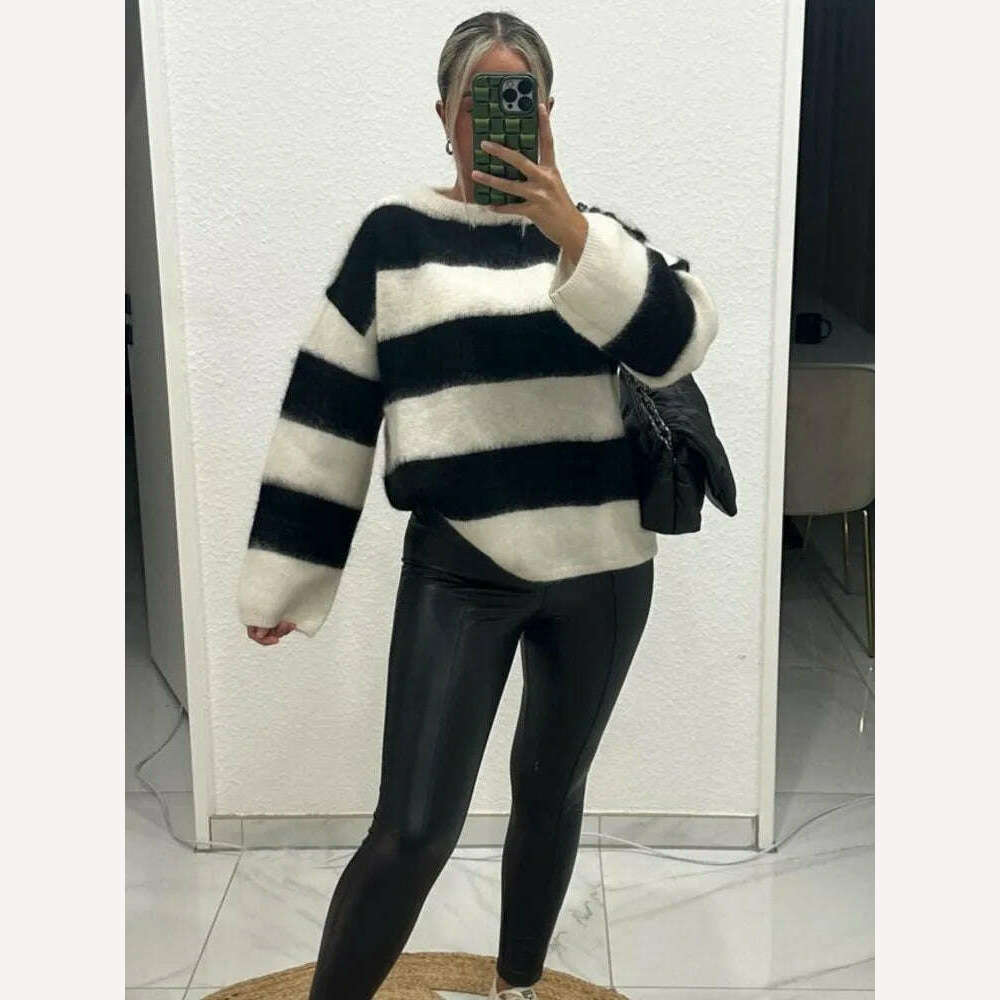 2023 Autumn Women Solid Warm Sweater Pullover Casual Loose O Neck Long Sleeve Knit Tops Ladies Oversize High Street Knitwear - KIMLUD