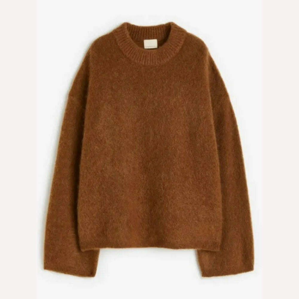 2023 Autumn Women Solid Warm Sweater Pullover Casual Loose O Neck Long Sleeve Knit Tops Ladies Oversize High Street Knitwear - KIMLUD
