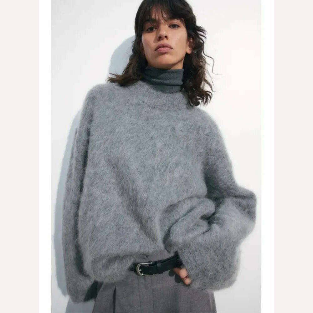 2023 Autumn Women Solid Warm Sweater Pullover Casual Loose O Neck Long Sleeve Knit Tops Ladies Oversize High Street Knitwear - KIMLUD