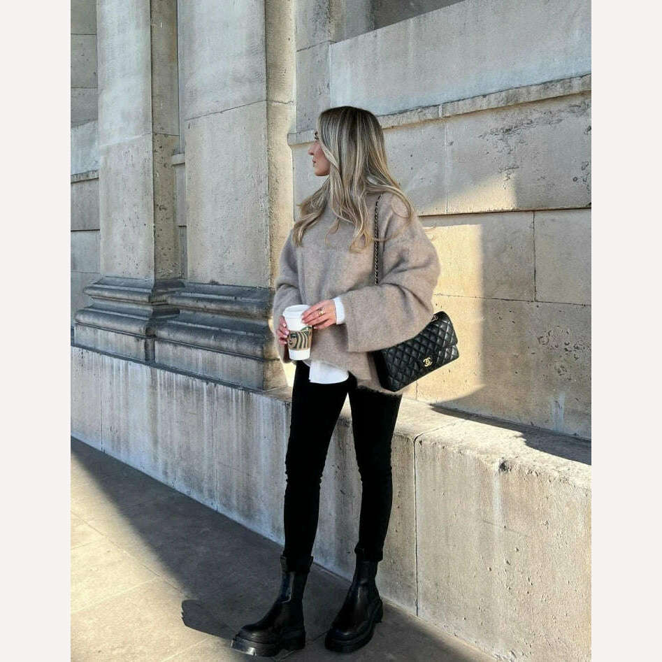 2023 Autumn Women Solid Warm Sweater Pullover Casual Loose O Neck Long Sleeve Knit Tops Ladies Oversize High Street Knitwear - KIMLUD