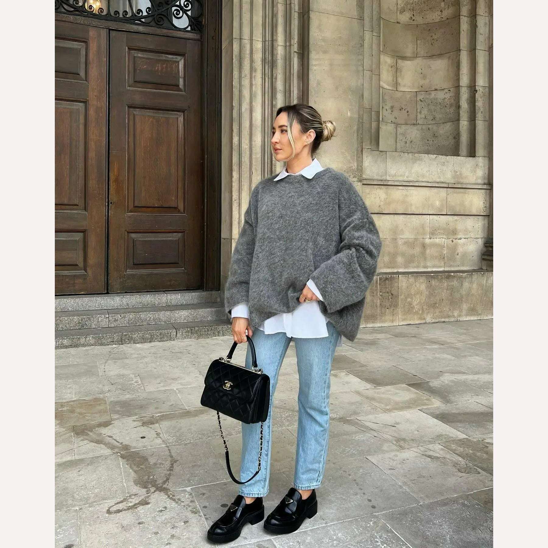 2023 Autumn Women Solid Warm Sweater Pullover Casual Loose O Neck Long Sleeve Knit Tops Ladies Oversize High Street Knitwear - KIMLUD