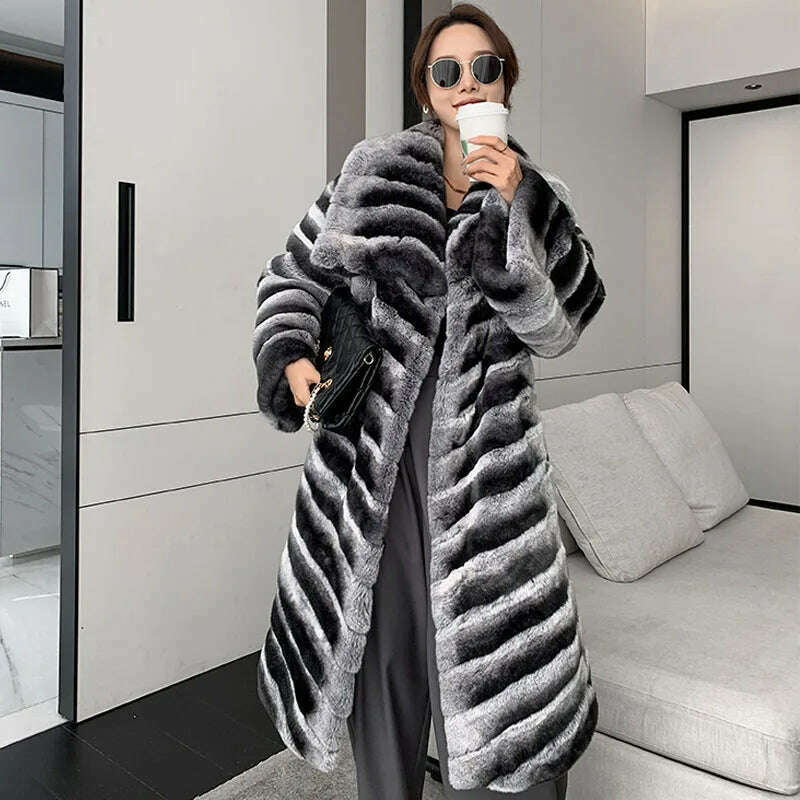 KIMLUD, 2023 Best Seller New Real Rex Rabbit Fur Coat Winter Long Fur Coat Women Fashion Thick Warm Winter Luxury, Color 1 / S Bust 95Cm, KIMLUD Women's Clothes