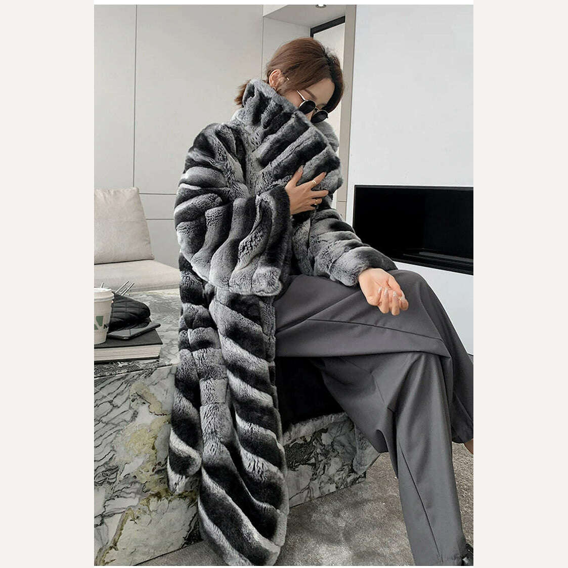 KIMLUD, 2023 Best Seller New Real Rex Rabbit Fur Coat Winter Long Fur Coat Women Fashion Thick Warm Winter Luxury, KIMLUD Women's Clothes