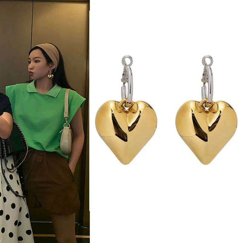 KIMLUD, 2023 Chic Heart Huggie Hoop Earrings Ins Jewelry  Asymmetric Hoop Earrings For Women New Gold Color Earrings Jewelry Teen Gift, C82, KIMLUD Women's Clothes