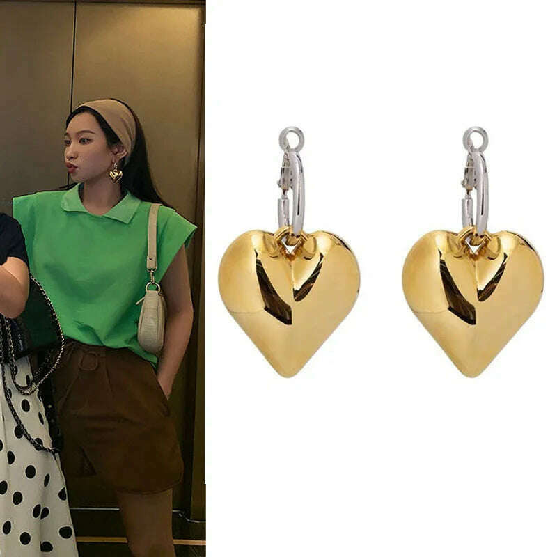 2023 Chic Heart Huggie Hoop Earrings Ins Jewelry Asymmetric Hoop Earrings For Women New Gold Color Earrings Jewelry Teen Gift - KIMLUD