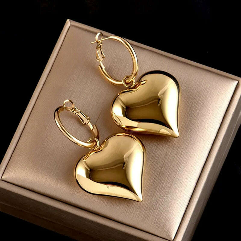 2023 Chic Heart Huggie Hoop Earrings Ins Jewelry Asymmetric Hoop Earrings For Women New Gold Color Earrings Jewelry Teen Gift - KIMLUD
