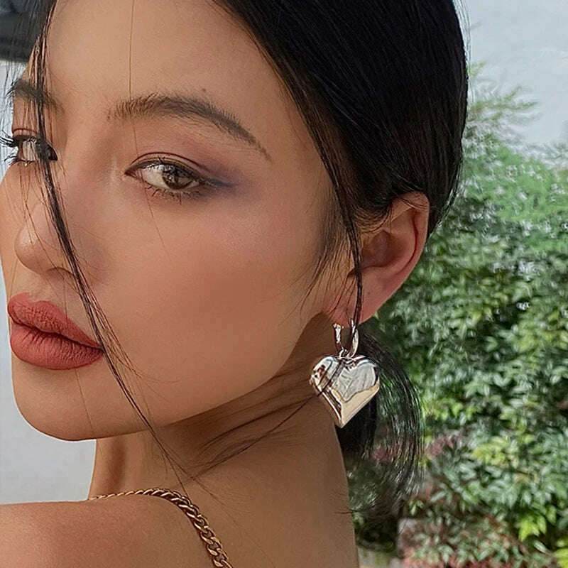 KIMLUD, 2023 Chic Heart Huggie Hoop Earrings Ins Jewelry  Asymmetric Hoop Earrings For Women New Gold Color Earrings Jewelry Teen Gift, C81, KIMLUD Women's Clothes