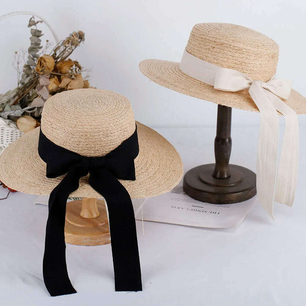 KIMLUD, 2023 elegant women's RAFFIA hats bow Straw hat with large brim women's hats for the sun summer hat Straw hat Bucket hat golf hat, KIMLUD Womens Clothes
