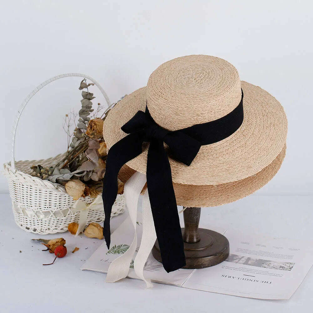 2023 elegant women's RAFFIA hats bow Straw hat with large brim women's hats for the sun summer hat Straw hat Bucket hat golf hat - KIMLUD