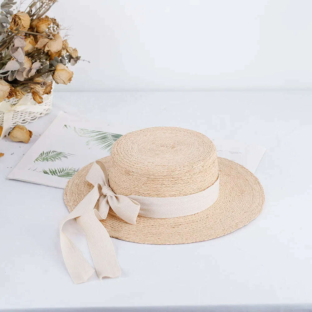 KIMLUD, 2023 elegant women's RAFFIA hats bow Straw hat with large brim women's hats for the sun summer hat Straw hat Bucket hat golf hat, WHITE / 56-58cm, KIMLUD Womens Clothes