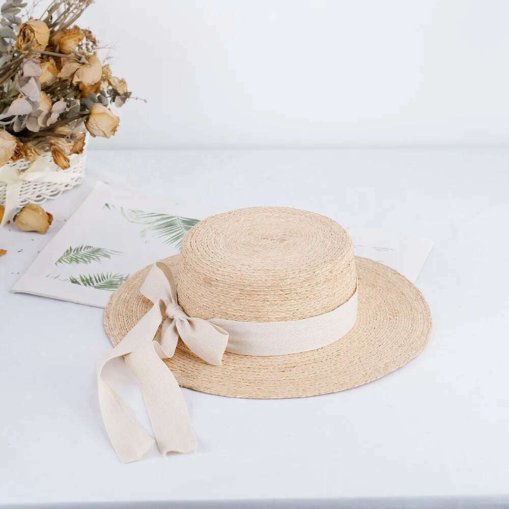2023 elegant women's RAFFIA hats bow Straw hat with large brim women's hats for the sun summer hat Straw hat Bucket hat golf hat - KIMLUD