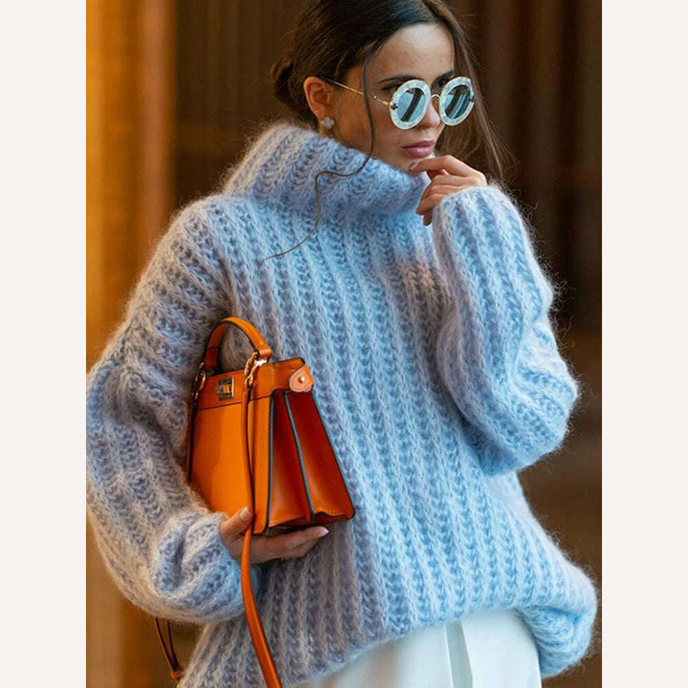 2023 Fashion Fluffy Turtleneck Women Sweater Tops Knitted Casual Warm Sweaters Female Lady Soft Long Sleeve Pullover Streetwear - KIMLUD