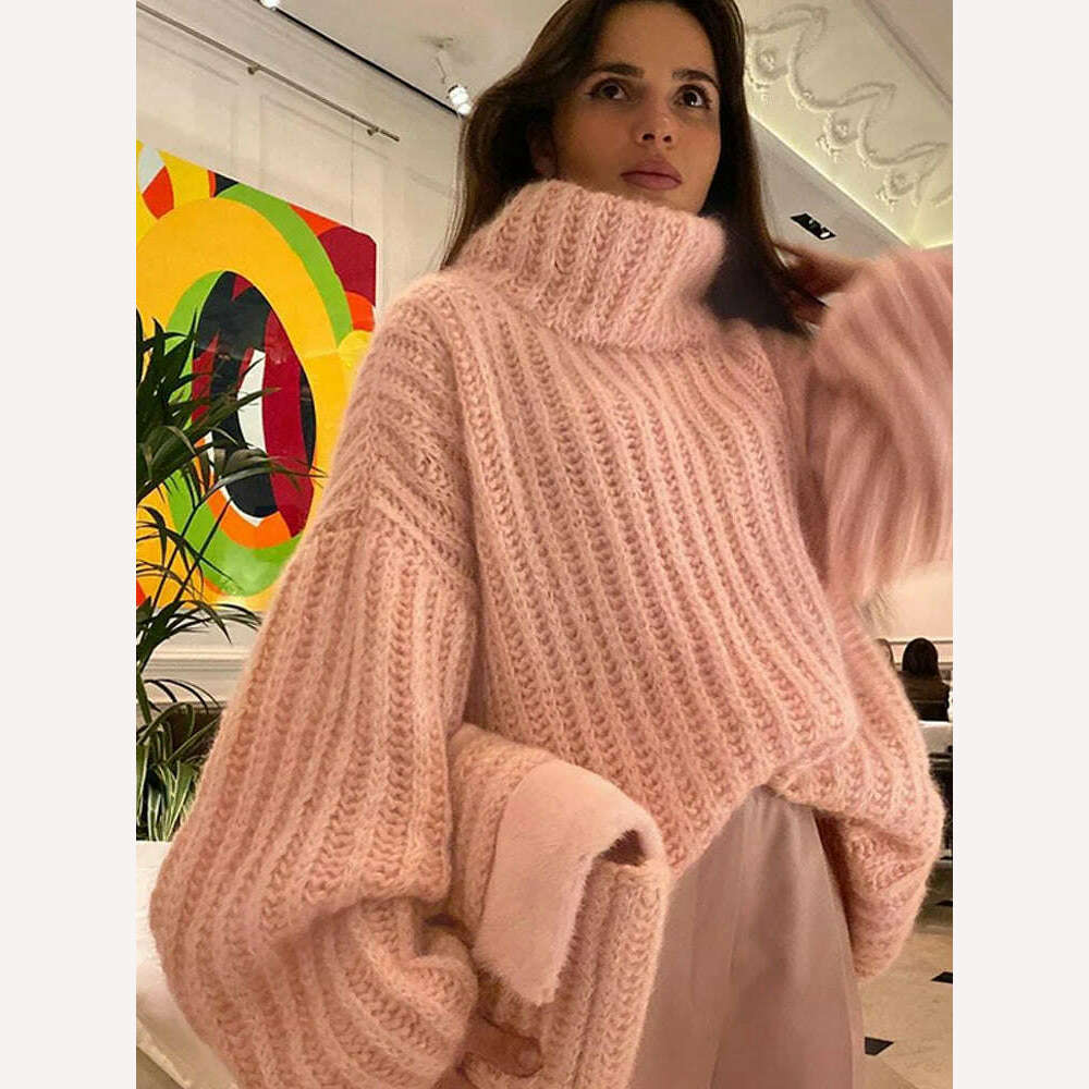 2023 Fashion Fluffy Turtleneck Women Sweater Tops Knitted Casual Warm Sweaters Female Lady Soft Long Sleeve Pullover Streetwear - KIMLUD