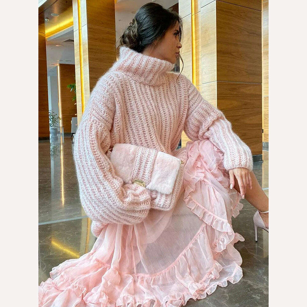 2023 Fashion Fluffy Turtleneck Women Sweater Tops Knitted Casual Warm Sweaters Female Lady Soft Long Sleeve Pullover Streetwear - KIMLUD
