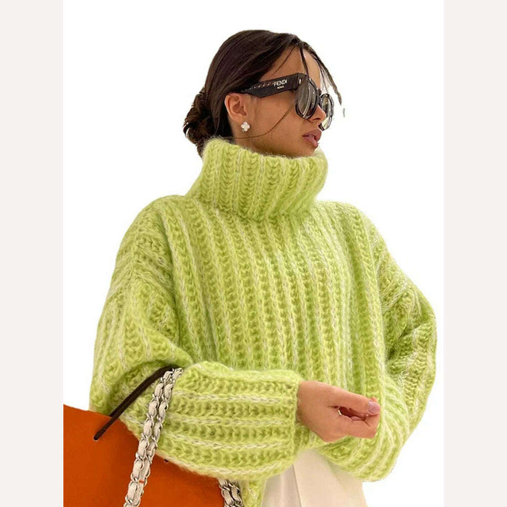 2023 Fashion Fluffy Turtleneck Women Sweater Tops Knitted Casual Warm Sweaters Female Lady Soft Long Sleeve Pullover Streetwear - KIMLUD
