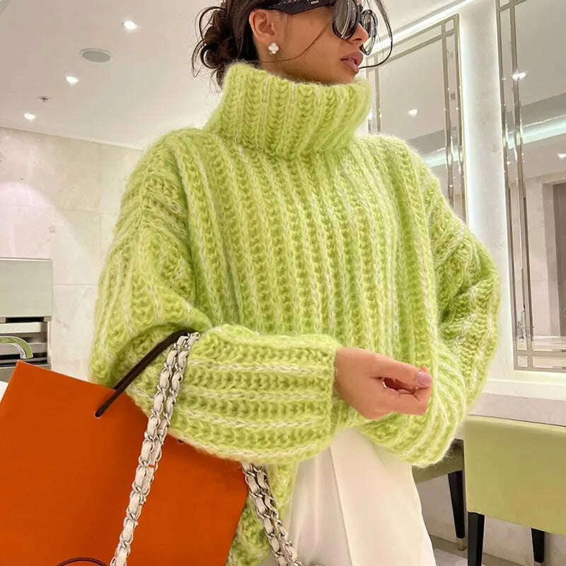 2023 Fashion Fluffy Turtleneck Women Sweater Tops Knitted Casual Warm Sweaters Female Lady Soft Long Sleeve Pullover Streetwear - KIMLUD