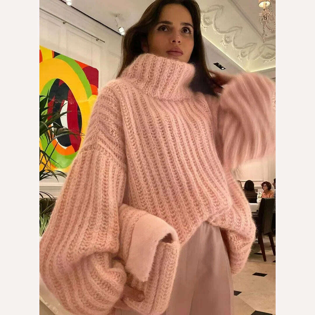 2023 Fashion Fluffy Turtleneck Women Sweater Tops Knitted Casual Warm Sweaters Female Lady Soft Long Sleeve Pullover Streetwear - KIMLUD