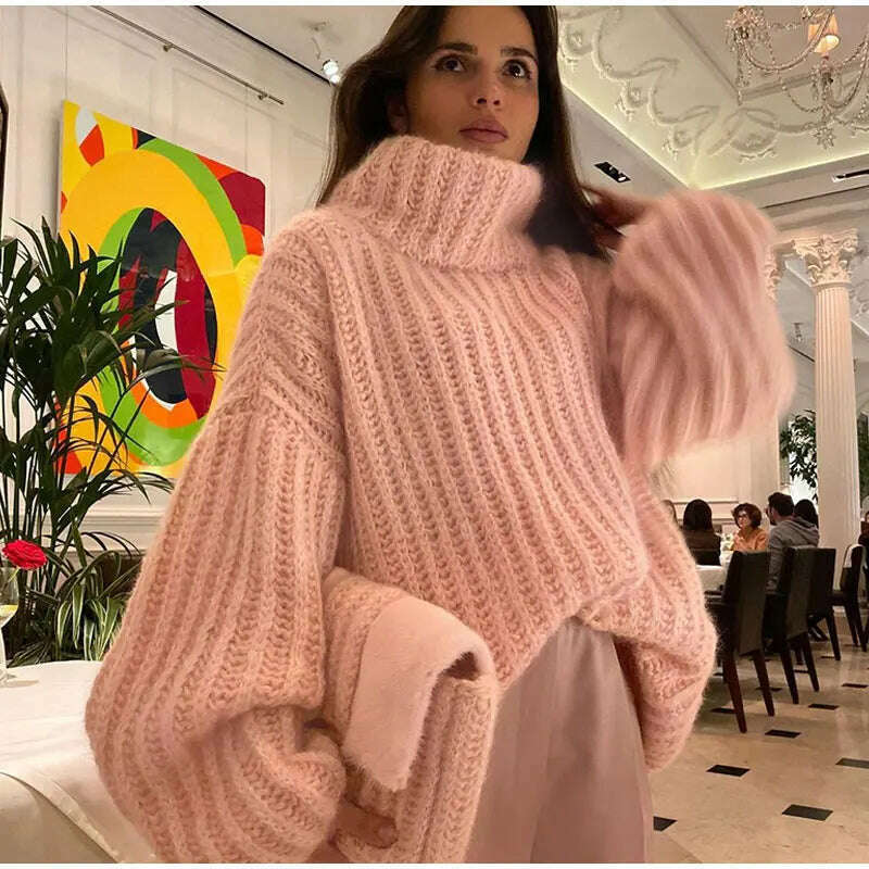 2023 Fashion Fluffy Turtleneck Women Sweater Tops Knitted Casual Warm Sweaters Female Lady Soft Long Sleeve Pullover Streetwear - KIMLUD