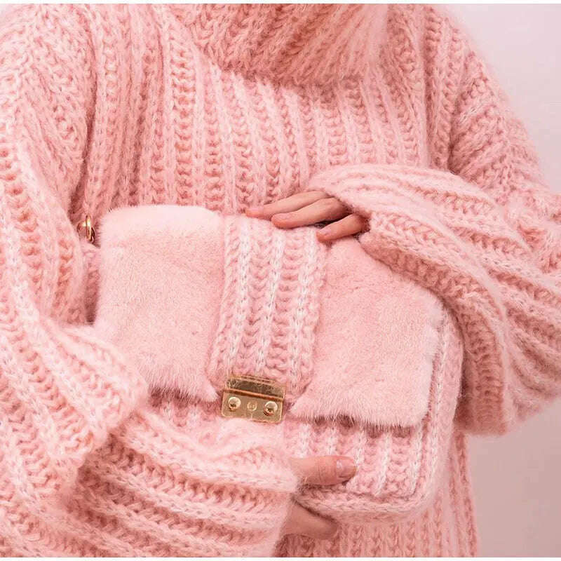 2023 Fashion Fluffy Turtleneck Women Sweater Tops Knitted Casual Warm Sweaters Female Lady Soft Long Sleeve Pullover Streetwear - KIMLUD