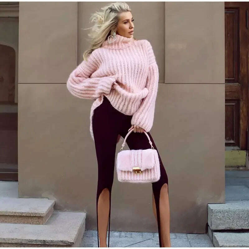 2023 Fashion Fluffy Turtleneck Women Sweater Tops Knitted Casual Warm Sweaters Female Lady Soft Long Sleeve Pullover Streetwear - KIMLUD
