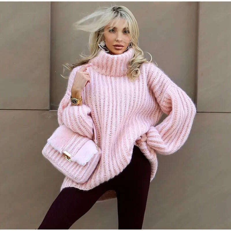 2023 Fashion Fluffy Turtleneck Women Sweater Tops Knitted Casual Warm Sweaters Female Lady Soft Long Sleeve Pullover Streetwear - KIMLUD