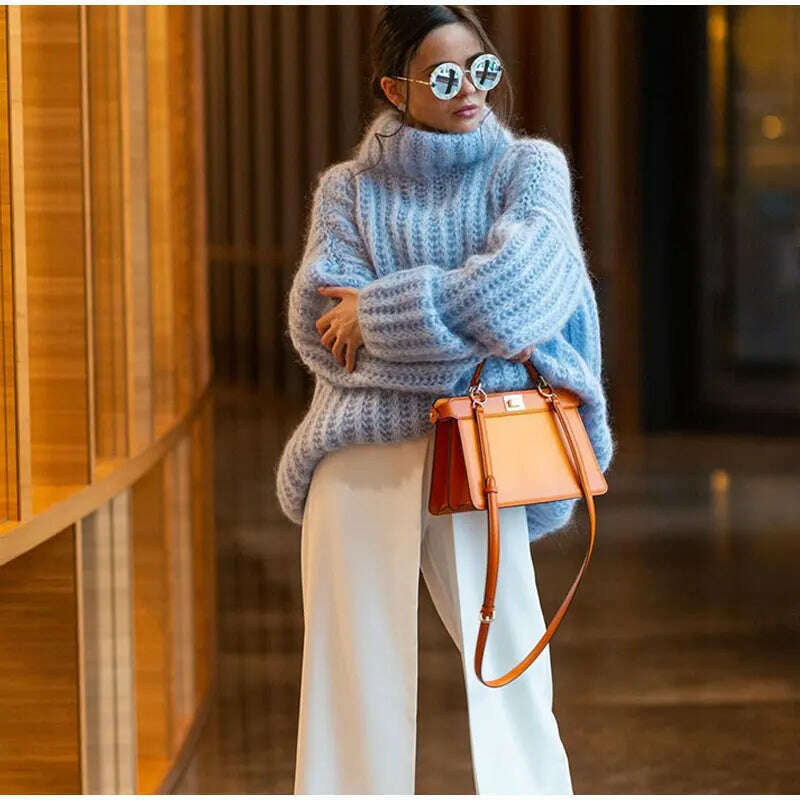 2023 Fashion Fluffy Turtleneck Women Sweater Tops Knitted Casual Warm Sweaters Female Lady Soft Long Sleeve Pullover Streetwear - KIMLUD