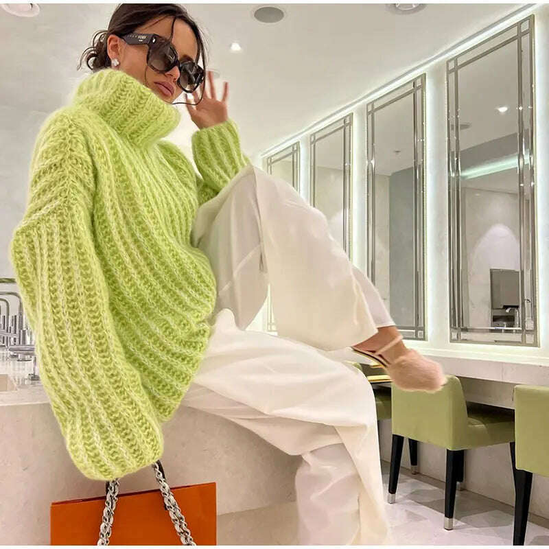 2023 Fashion Fluffy Turtleneck Women Sweater Tops Knitted Casual Warm Sweaters Female Lady Soft Long Sleeve Pullover Streetwear - KIMLUD