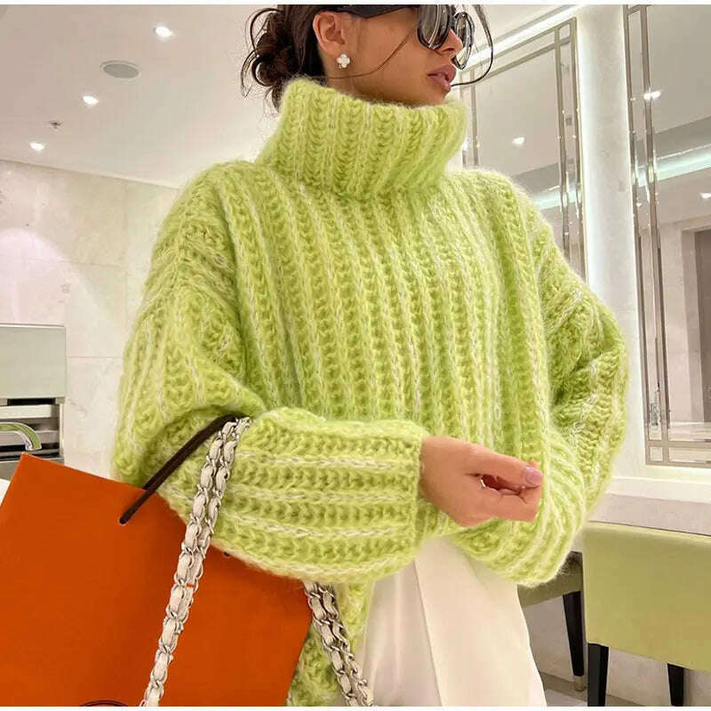 2023 Fashion Fluffy Turtleneck Women Sweater Tops Knitted Casual Warm Sweaters Female Lady Soft Long Sleeve Pullover Streetwear - KIMLUD