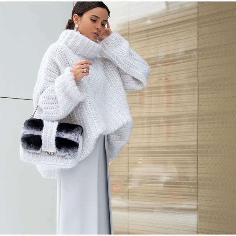 2023 Fashion Fluffy Turtleneck Women Sweater Tops Knitted Casual Warm Sweaters Female Lady Soft Long Sleeve Pullover Streetwear - KIMLUD