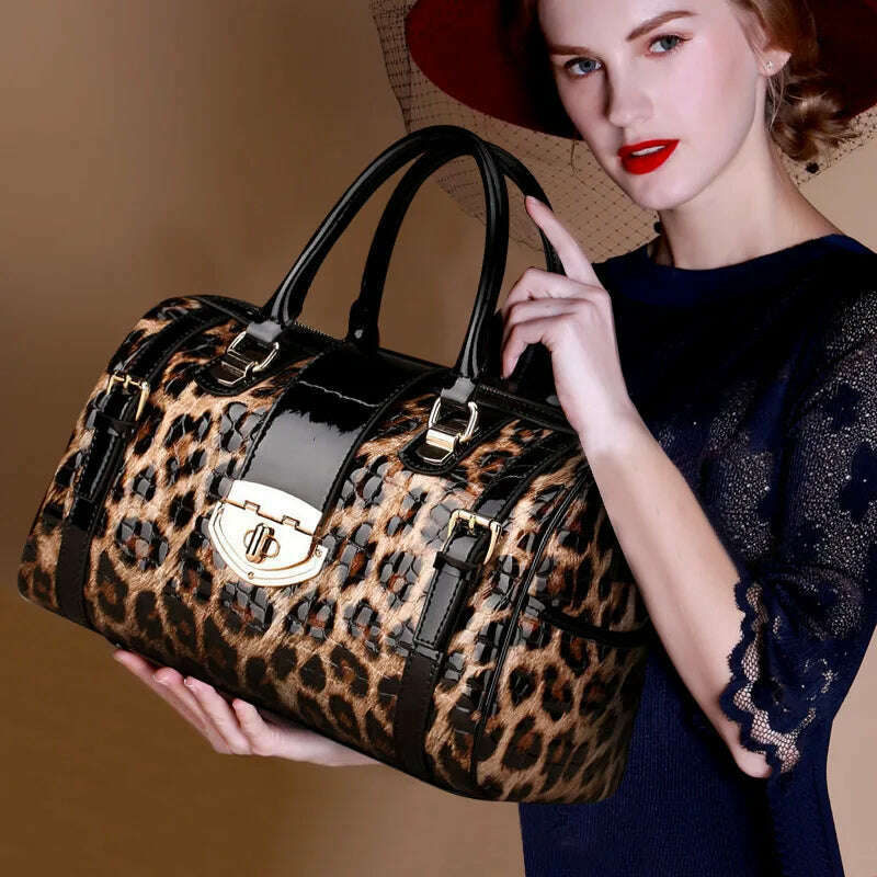 KIMLUD, 2023 Fashion Leopard Women Handbags European Designer Cow Genuine Leather Shoulder Bags Female Brand Luxury Crossbody Boston Bag, KIMLUD Women's Clothes