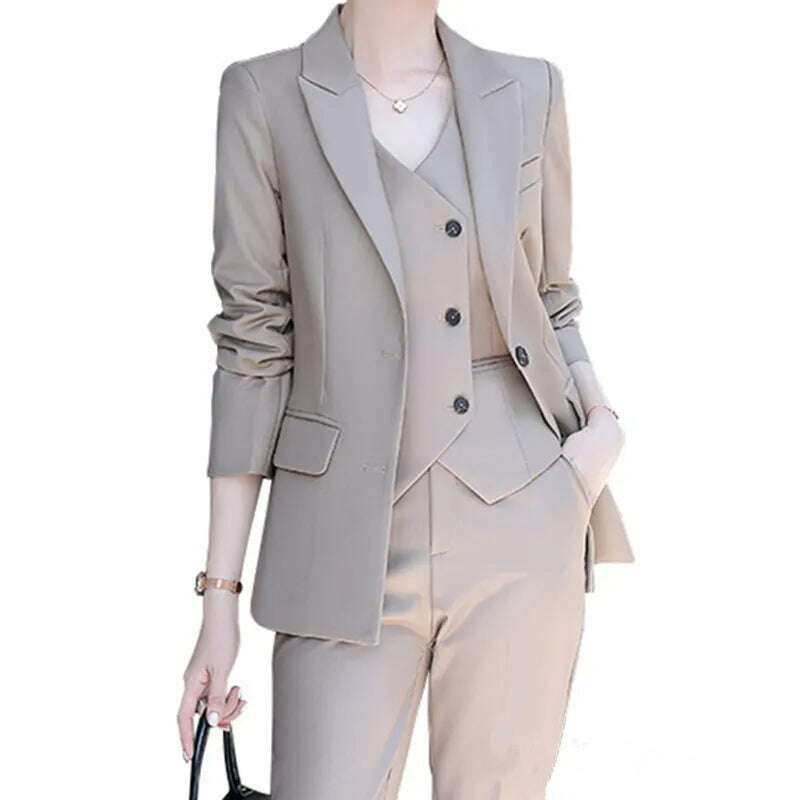 KIMLUD, 2023 Fashion New Ladies Business Solid Color Suits Trousers Waistcoat / Woman's Pink Commuter Blazers Jacket Pants Vest Set, beige / Asian XS is Eur 4XS, KIMLUD Women's Clothes
