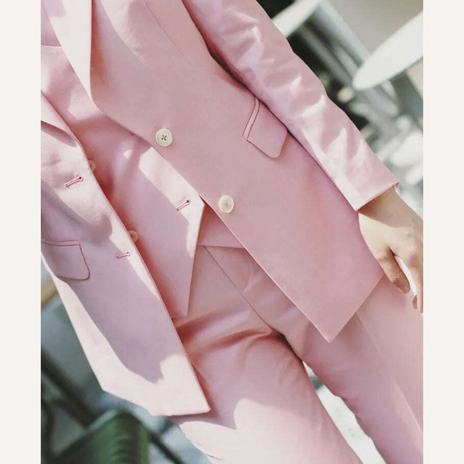 KIMLUD, 2023 Fashion New Ladies Business Solid Color Suits Trousers Waistcoat / Woman's Pink Commuter Blazers Jacket Pants Vest Set, KIMLUD Women's Clothes