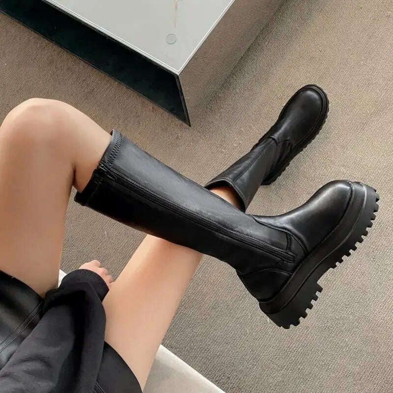 KIMLUD, 2023 Fashion Platform Women Combat Winter Heels Quality Long Thigh High Botas Zipper Knee High Boots for Girls Mujer 40, KIMLUD Womens Clothes