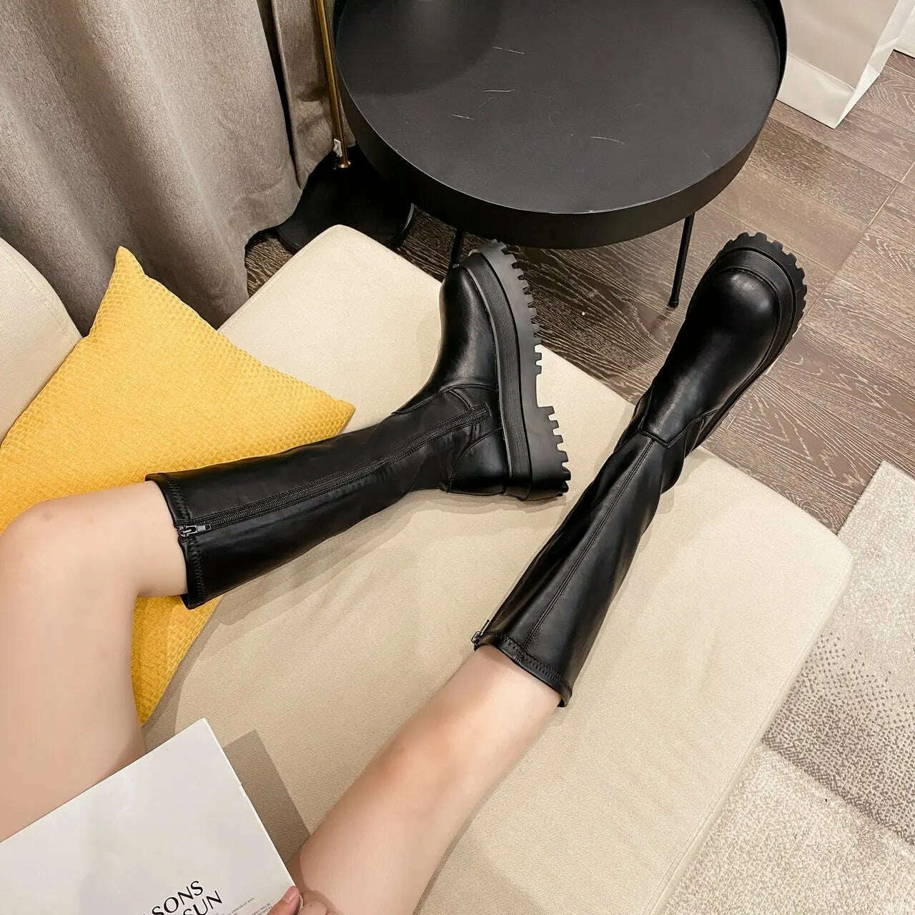 KIMLUD, 2023 Fashion Platform Women Combat Winter Heels Quality Long Thigh High Botas Zipper Knee High Boots for Girls Mujer 40, Black long / 35, KIMLUD Womens Clothes