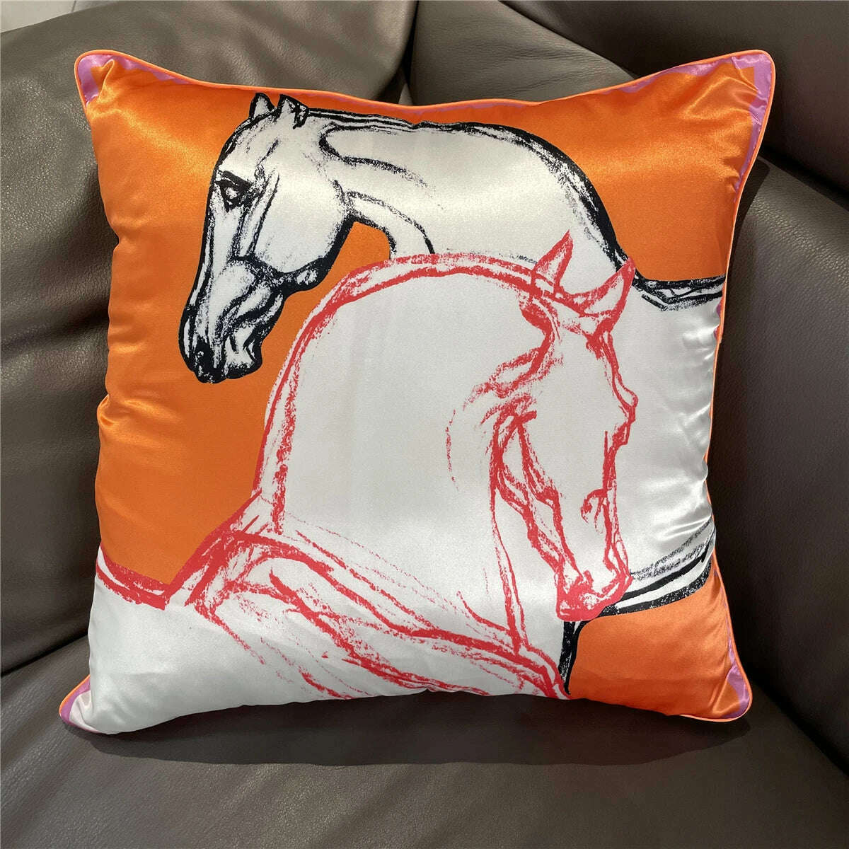 KIMLUD, 2023 Fashion Silk Pillowcase Brand Design Flower Horse Sofa Throw Pillow Chair Car Cushion Cover Home Decoration Fashion Pillow, 7 / 45x45cm, KIMLUD Womens Clothes