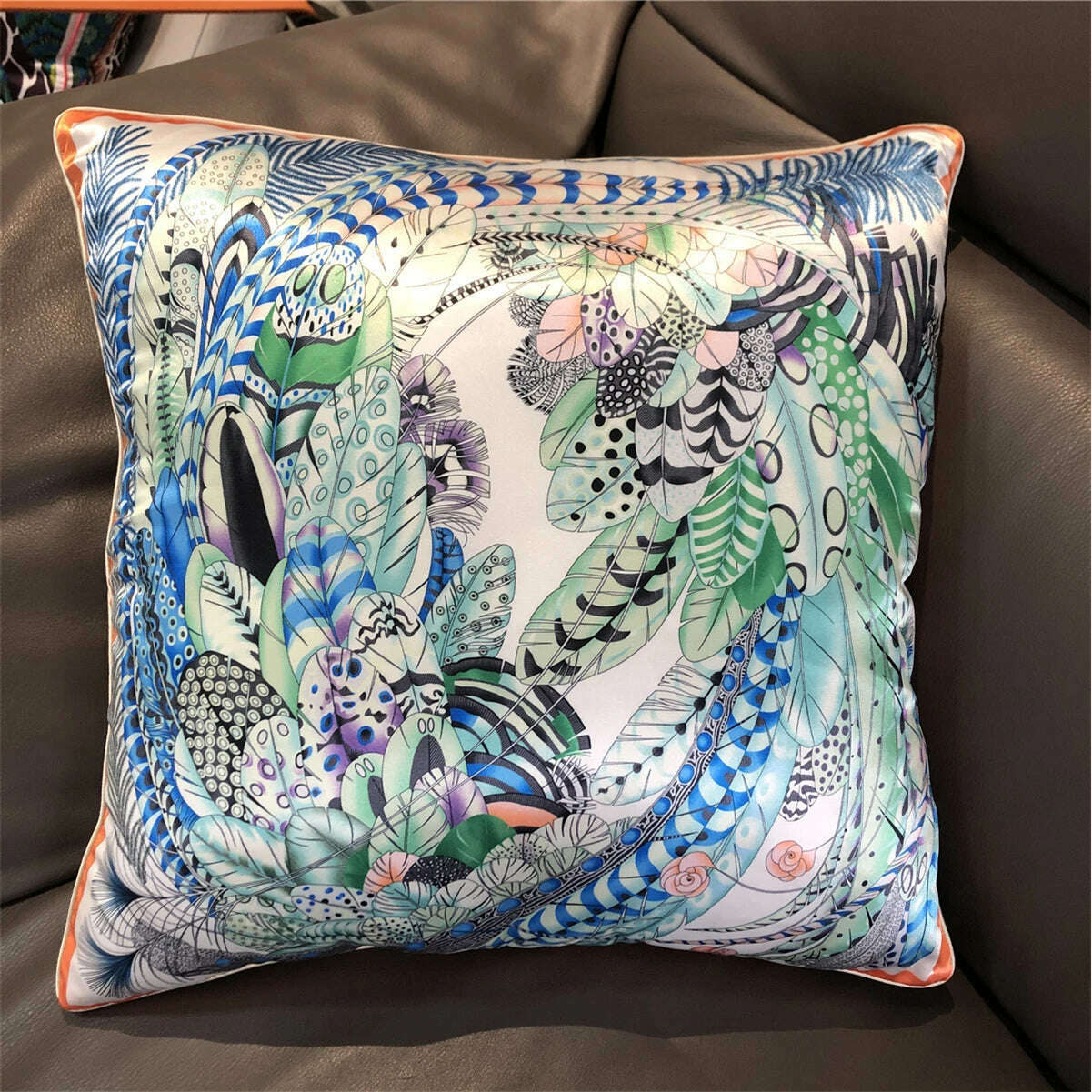 KIMLUD, 2023 Fashion Silk Pillowcase Brand Design Flower Horse Sofa Throw Pillow Chair Car Cushion Cover Home Decoration Fashion Pillow, 34 / 45x45cm, KIMLUD Women's Clothes