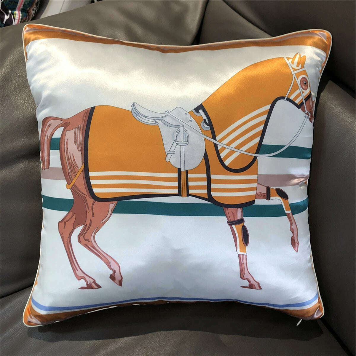KIMLUD, 2023 Fashion Silk Pillowcase Brand Design Flower Horse Sofa Throw Pillow Chair Car Cushion Cover Home Decoration Fashion Pillow, 30 / 45x45cm, KIMLUD Women's Clothes