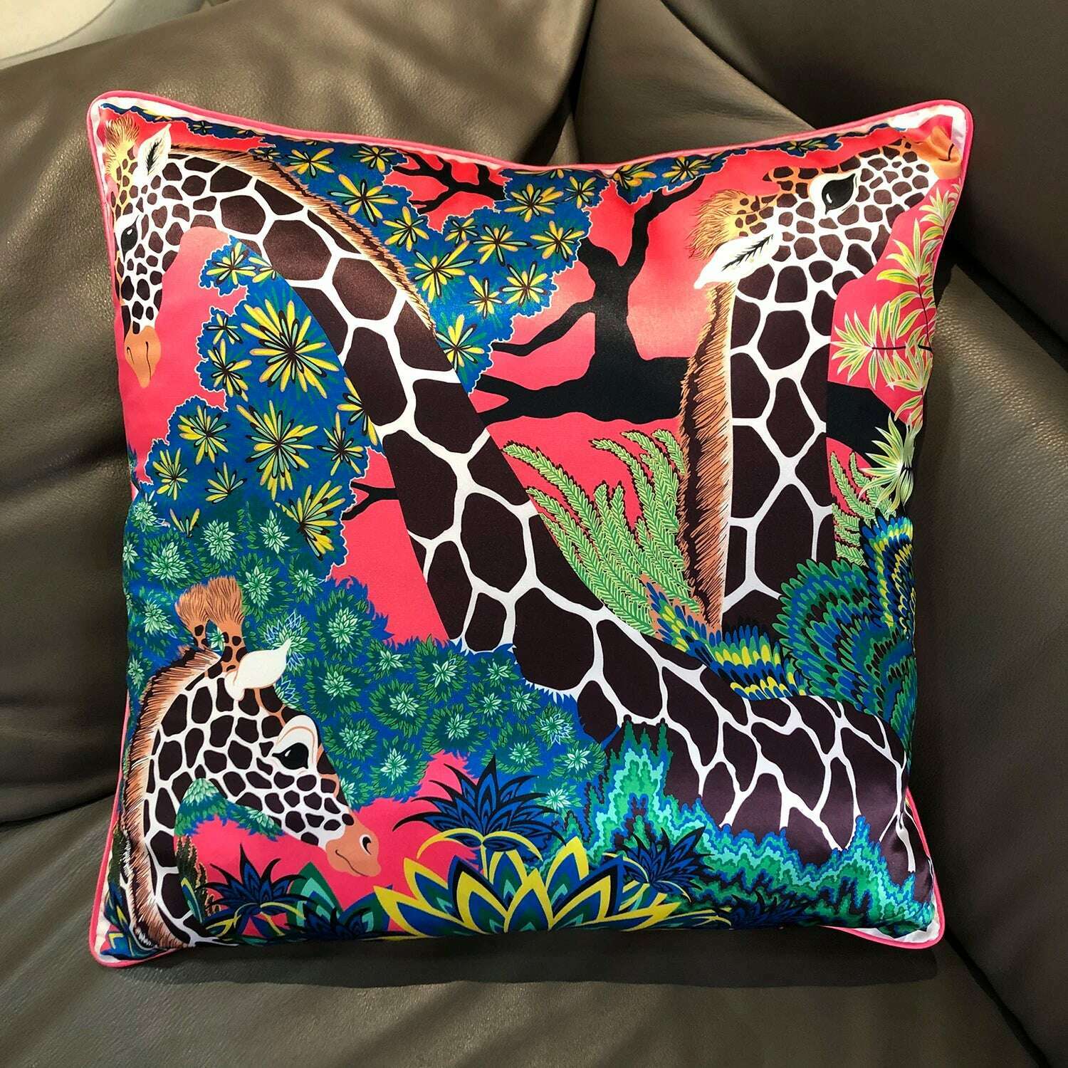 KIMLUD, 2023 Fashion Silk Pillowcase Brand Design Flower Horse Sofa Throw Pillow Chair Car Cushion Cover Home Decoration Fashion Pillow, 10 / 45x45cm, KIMLUD Women's Clothes