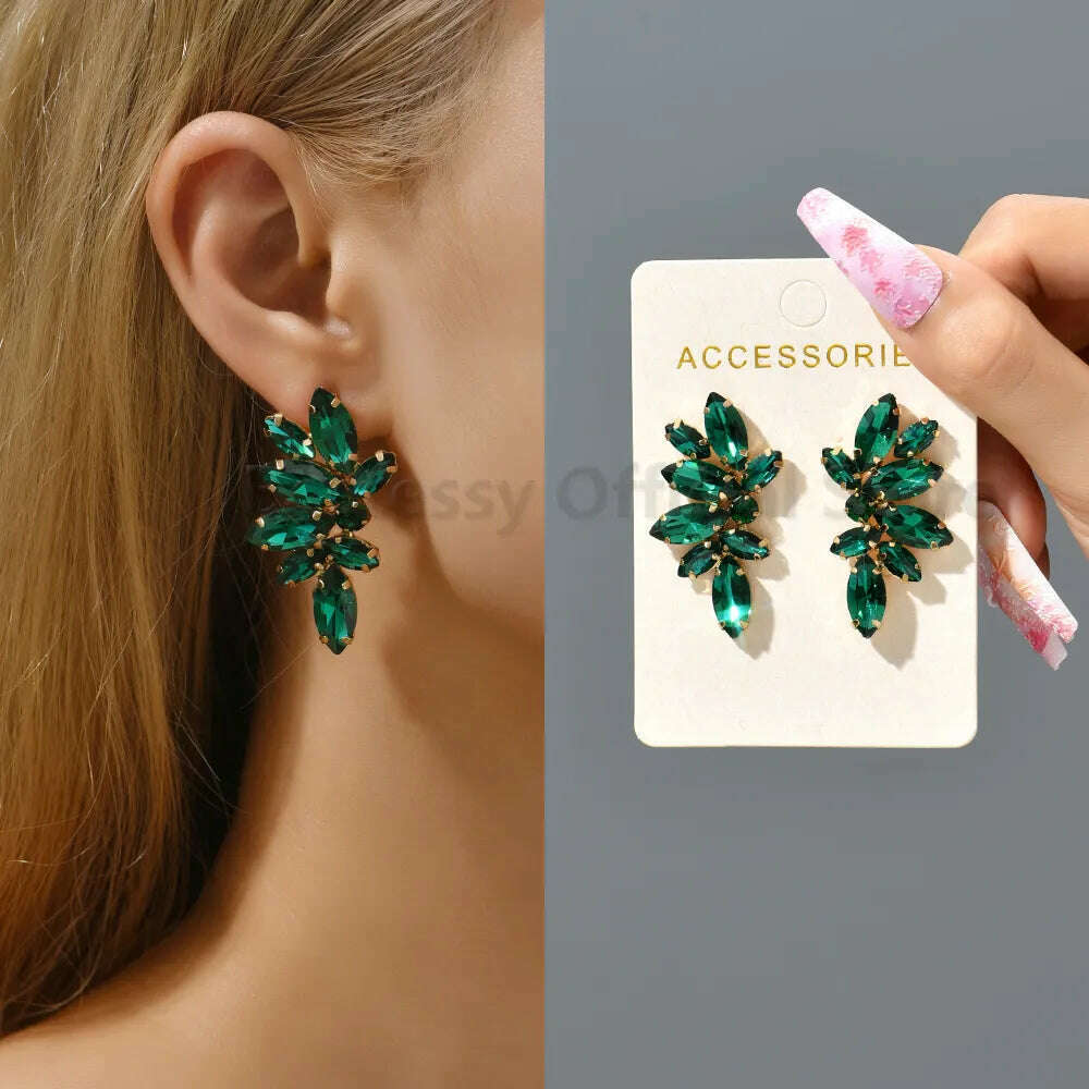 KIMLUD, 2023 Green Rhinestone Piercing Earrings For Women Luxury Vintage Geometric Wings Pendientes Elegant Statement Jewelry Wholesale, KIMLUD Womens Clothes