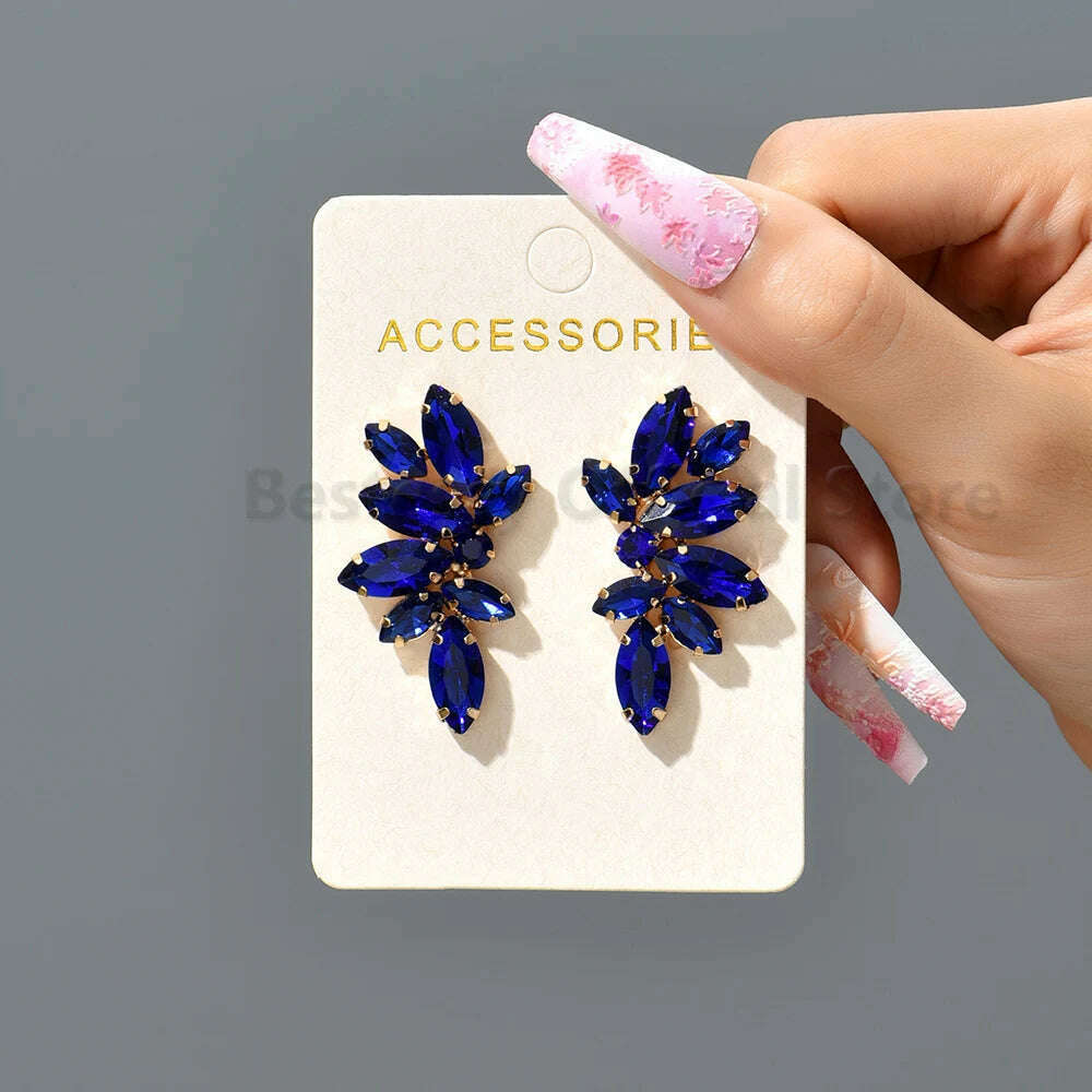 2023 Green Rhinestone Piercing Earrings For Women Luxury Vintage Geometric Wings Pendientes Elegant Statement Jewelry Wholesale - KIMLUD