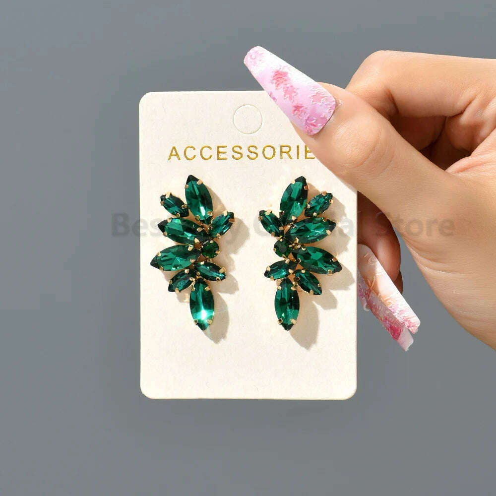 KIMLUD, 2023 Green Rhinestone Piercing Earrings For Women Luxury Vintage Geometric Wings Pendientes Elegant Statement Jewelry Wholesale, Green, KIMLUD Women's Clothes