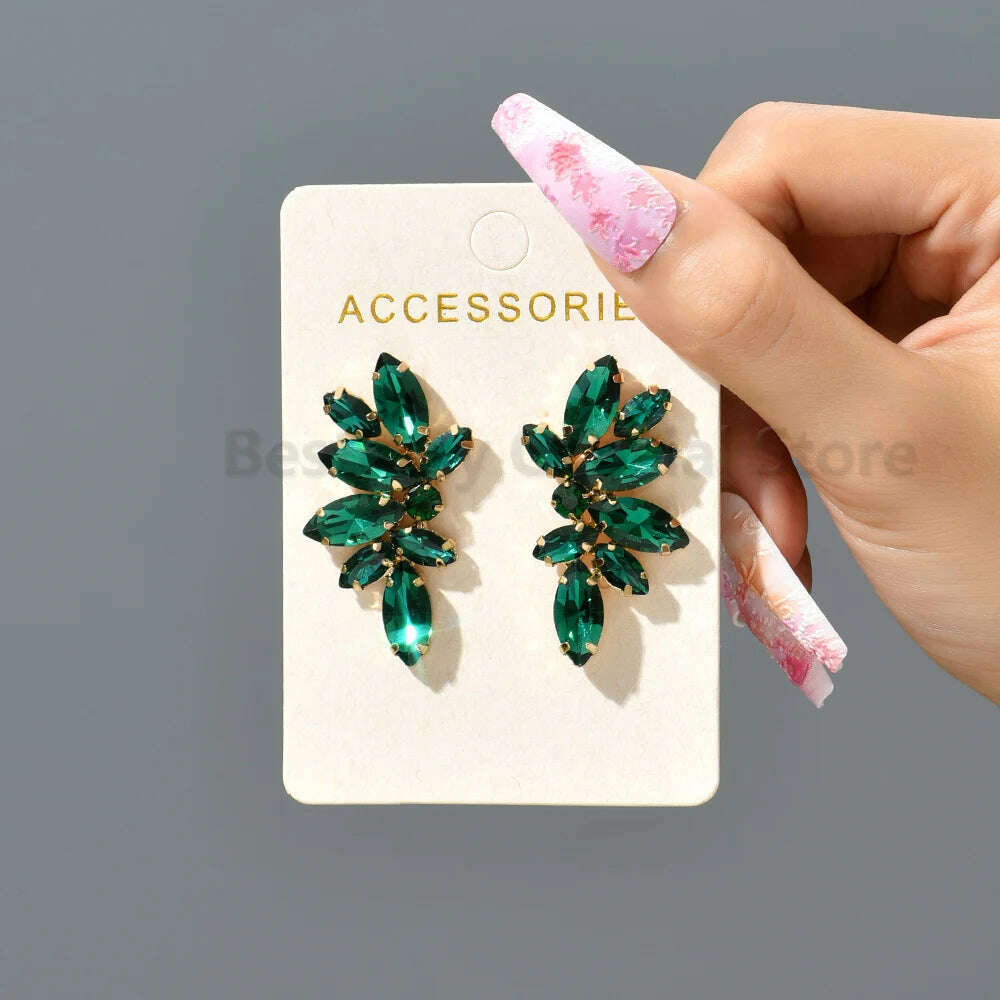 2023 Green Rhinestone Piercing Earrings For Women Luxury Vintage Geometric Wings Pendientes Elegant Statement Jewelry Wholesale - KIMLUD
