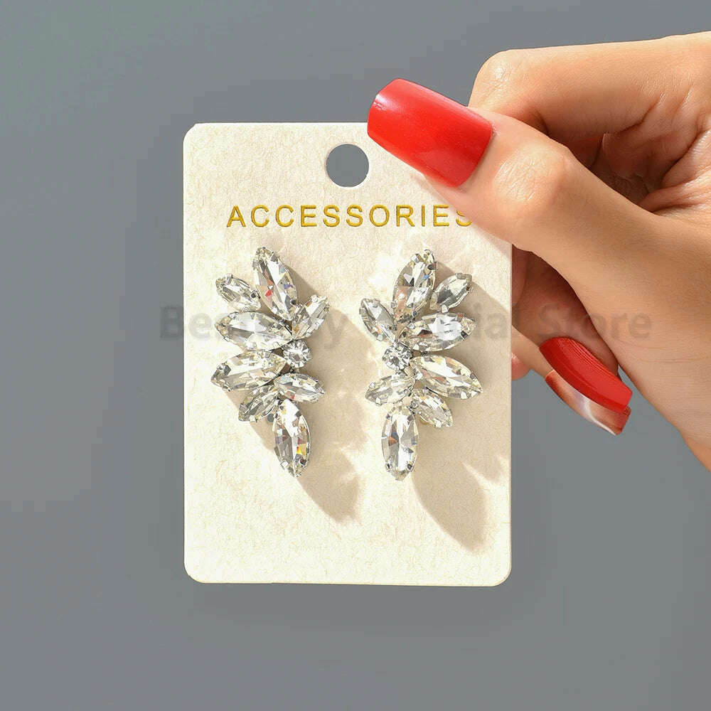 KIMLUD, 2023 Green Rhinestone Piercing Earrings For Women Luxury Vintage Geometric Wings Pendientes Elegant Statement Jewelry Wholesale, White, KIMLUD Women's Clothes
