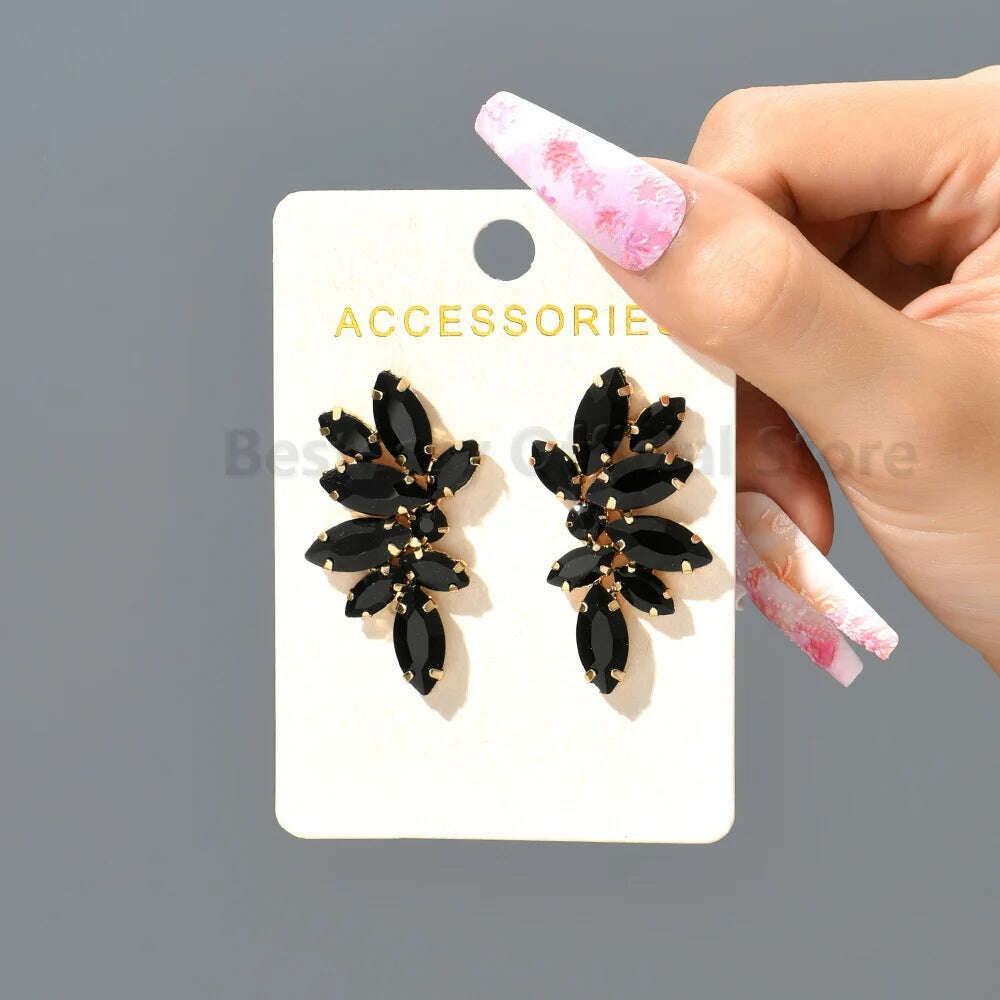 2023 Green Rhinestone Piercing Earrings For Women Luxury Vintage Geometric Wings Pendientes Elegant Statement Jewelry Wholesale - KIMLUD