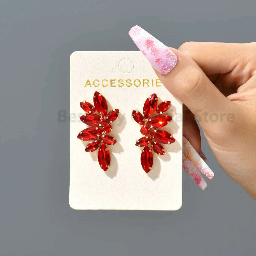 KIMLUD, 2023 Green Rhinestone Piercing Earrings For Women Luxury Vintage Geometric Wings Pendientes Elegant Statement Jewelry Wholesale, Red, KIMLUD Womens Clothes