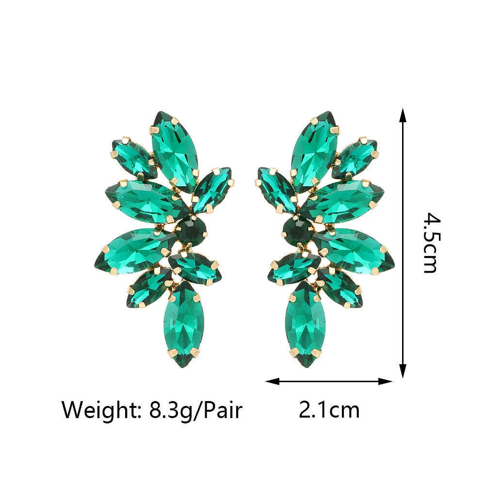 KIMLUD, 2023 Green Rhinestone Piercing Earrings For Women Luxury Vintage Geometric Wings Pendientes Elegant Statement Jewelry Wholesale, KIMLUD Womens Clothes
