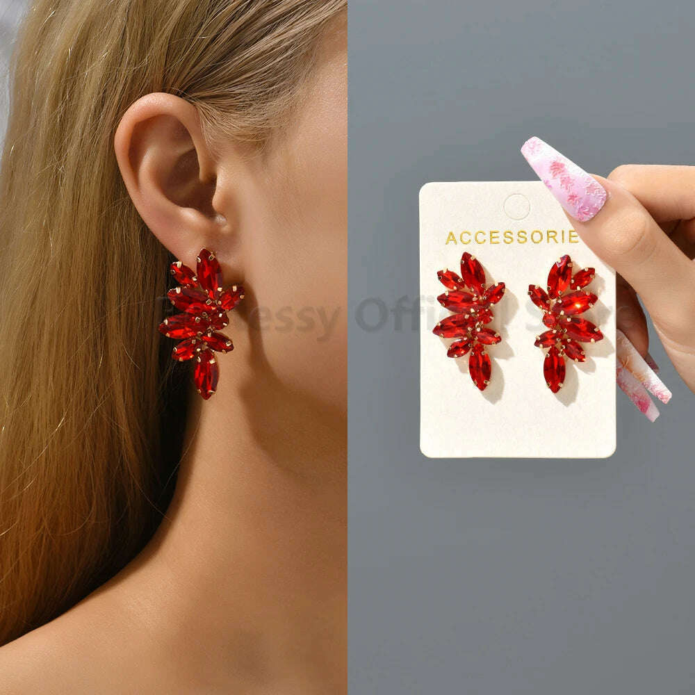 2023 Green Rhinestone Piercing Earrings For Women Luxury Vintage Geometric Wings Pendientes Elegant Statement Jewelry Wholesale - KIMLUD