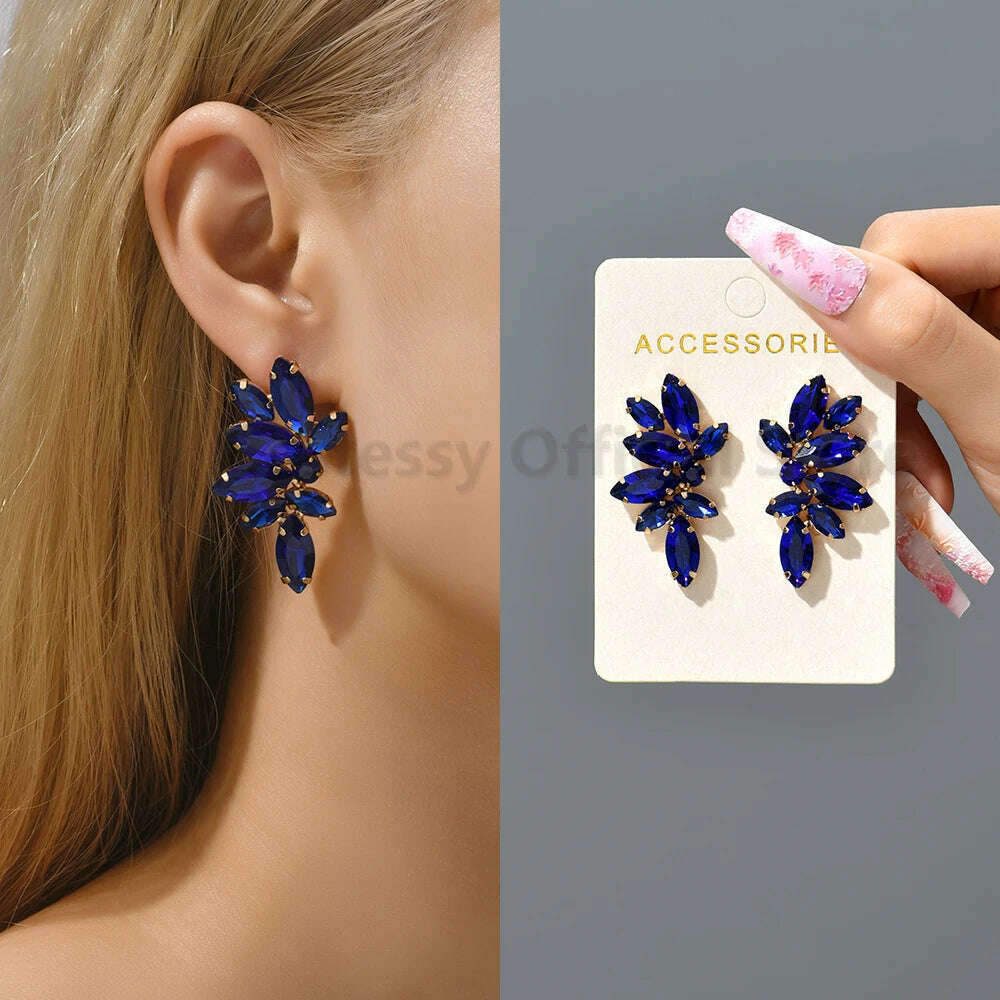 2023 Green Rhinestone Piercing Earrings For Women Luxury Vintage Geometric Wings Pendientes Elegant Statement Jewelry Wholesale - KIMLUD