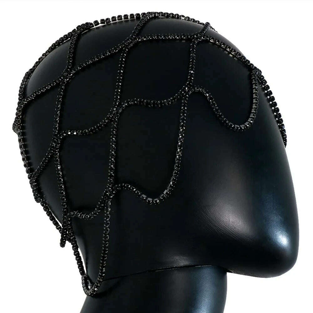 KIMLUD, 2023 Hollow Rhinestone Mesh Headpiece Wedding Head Chain Jewelry for Women Luxury Crystal Headband Head Cap Hat Hair Accessories, KIMLUD Womens Clothes